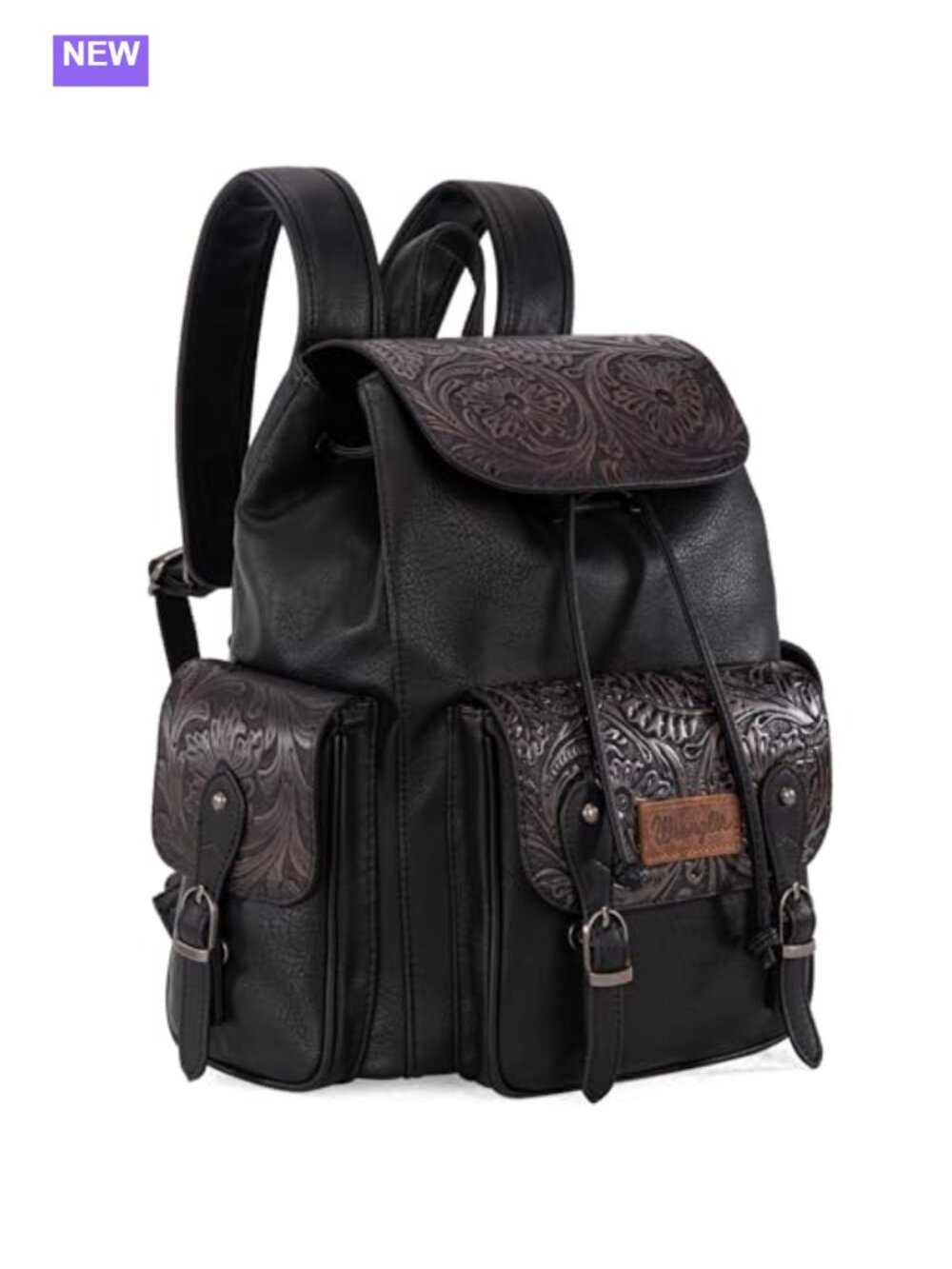 Floral Tooled Western Backpack Purse Drawstring Magnetic Closure Travel Daypack